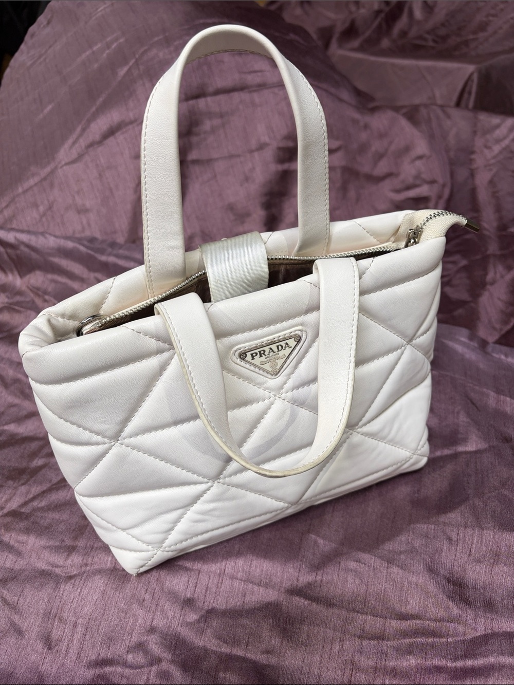 Prada White Quilted Leather Mini Tote